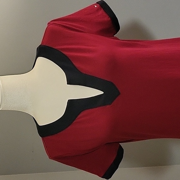 Tommy Hilfiger Logo Maroon and Blue Pullover Cotton Slit Neck Dress - Size M - Picture 3 of 6